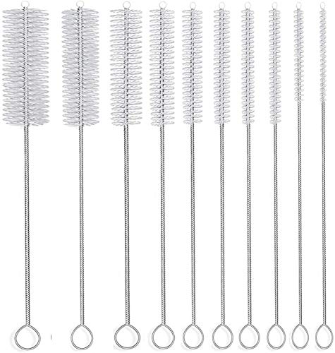 10" Extra Long Tube Cleaning Brush Set - 10 Pack - White | Flexible nylon straw brushes for bottles, cleaning straws, pipe cleaners, glass, keyboard, detailing and deep cleaning - color: White, size: 10pk - 2mm 3mm 4mm 5mm 6mm 8mm 12mm 16mm 20mm 24mm
