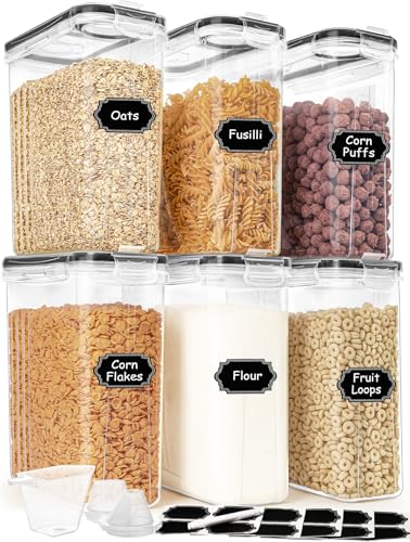 HKJ Chef Cereal Containers Storage Set (4L / 135.2oz), 6PCS Airtight Food Storage Containers with Lids, Cereal Dispensers for kitchen Pantry Organizers and Storage with Pour Spout, 20 Labels, Marker - color: 6 Pack