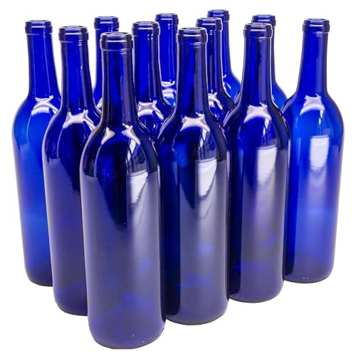 North Mountain Supply 750ml Glass Bordeaux Wine Bottle Flat-Bottomed Cork Finish - Case of 12 - Cobalt Blue