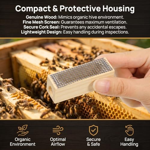 Queen Cages for Bees : 5pcs Wooden Queen Cages, Mini Beekeeping Protector Cage, Breathable Beekeeping Supplies Equipment with Metal Mesh and Corks for Bee Rearing and Beehive