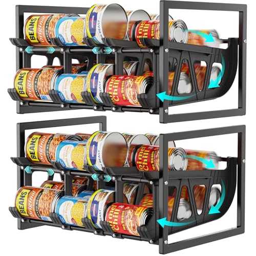 iSPECLE Can Storage Organizer Pantry - Auto-Rolling Expandable Hold 80 Cans | Stackable For Walk-in Deep Pantry Shelve, Adjustable Width for Food Cans, Sturdy Metal Frame, Easy Access & Restocking, Black - color: 80 Cans, Black