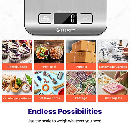 Etekcity Food Kitchen Scale, Digital Grams and Ounces for Weight Loss, Baking, Cooking, Keto and Meal Prep, LCD Display, Medium, 304 Stainless Steel - color: Stainless Steel
