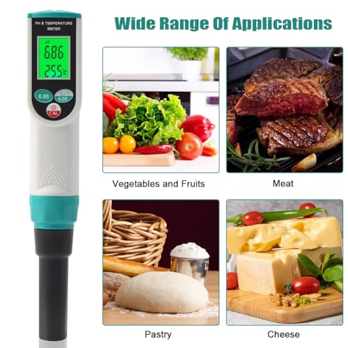 Portable Dough PH Test Pen, Digital Food PH Tester, with High Precision Sensitive Electrode, Large HD Screen, 0.00~14.00pH, Temperature 0~50℃, for Meat Canning Cheese Dough Water