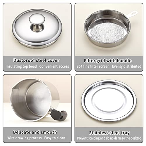 Kyraton Bacon Grease Container With Strainer, 48 oz Stainless Steel Oil Container, Pot Fat Storage With Lid, Easy Grip Handle Suitable For Storing Frying Oil And Cooking Grease 1. Silver - color: 1. Silver