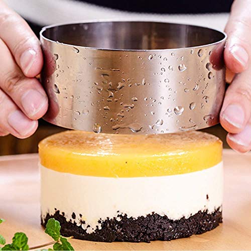 HULISEN Round Cake Ring Mold, Stainless Steel 3” Cooking Crumpet Rings with 1 Pusher & 4 Food Form, Tuna Tartare Mold for Pancake, Salad, Mousse - size: 4 Round/ Set-3 Inch with Pusher