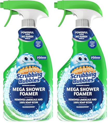Scrubbing Bubbles Mega Bathroom and Shower Cleaner Spray, Foaming Action Removes Limescale and Soap Scum, Rainshower Scent, 32oz (Pack of 2) - size: 32 Fl Oz (Pack of 2)