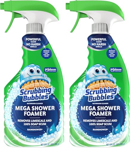 Scrubbing Bubbles Mega Bathroom and Shower Cleaner Spray, Foaming Action Removes Limescale and Soap Scum, Rainshower Scent, 32oz (Pack of 2) - size: 32 Fl Oz (Pack of 2)