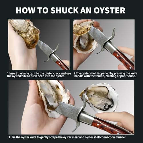 Oyster Shucker, Oyster Shucking Knife for Oyster Clam Pearl Shell Shucking, 2 Set Oyster Shucking Tool Kit, 2 Stainless Steel Oyster Knifes with Wooden Handle 2 Pairs Oyster Shucking Gloves
