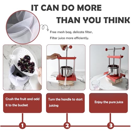 SQUEEZE master Cheese Tincture Herb Fruit Wine Manual Press -0.53Gallon/ 2 Litre-Power Ball Handle-Stainless Steel & Iron for Juice, Cider,Wine,Olive Oil - color: Red, size: 0.53Gallon