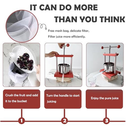SQUEEZE master Cheese Tincture Herb Fruit Wine Manual Press -0.53Gallon/ 2 Litre-Power Ball Handle-Stainless Steel & Iron for Juice, Cider,Wine,Olive Oil - color: Red, size: 0.53Gallon