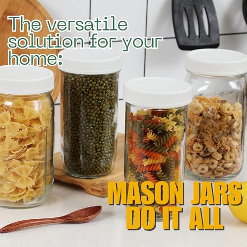 Wide Mouth Mason Jars 32 oz – 2 Pack Quart Size Jars with Airtight Lids and Bands & White Plastic Lid, Ideal for Meal Prep, Canning, Fermenting and DIY Projects, Microwave & Dishwasher Safe. - color: Quart, size: 32 Ounce (Pack of 2)