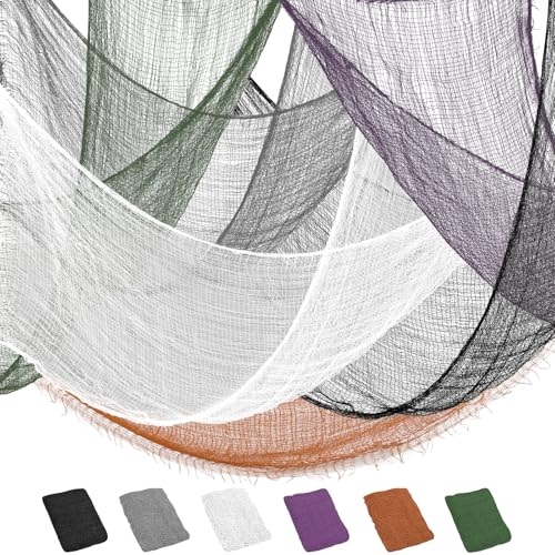 Legigo 6 Pack Halloween Creepy Cloths Cheesecloths, Spooky Black Mesh Fabric Cheese Cloths for Crafts, Scary Gauze Fabric for Party Supplies Home Wall Doorway Outdoor Yard Decor(6 Colors) - color: 6 Colors, size: 6 Pack