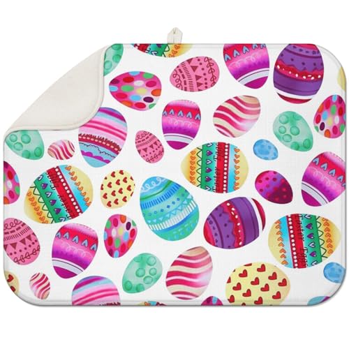 Dish Drying Mat Spring Easter Kitchen Mat for Countertop Protector Absorbent Mats Dishes Pad for Kitchen Counter Coffee Table Decor Accessories Large 16X18 inch - color: Easter Eggs, size: 18" x 16"