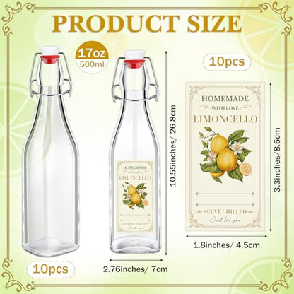 Havawish 10 Pcs 17 oz Swing Top Glass Bottles for Limoncello Homemade Flip Clear Top Bottles with Airtight Cap Lids Labels for Homemade Limoncello Wedding Baby Shower Favors(Square Style) - style: Square Style