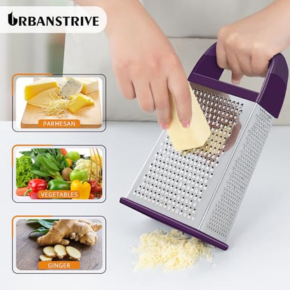 Urbanstrive Cheese Grater With Container, Professional Cheese Grater with Handle, Stainless Steel Graters for Kitchen Handheld, Box Grater with 4 Sides for Vegetables, Ginger, Potatoes (Purple) - color: Purple