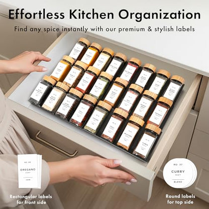 EDELHAUS® Square Spice Jars with Bamboo Wooden Lid (Pack of 36) Spice Jars with Shaker Insert and 240 Labels - Bamboo Lid Glass Container for Spice Organisation [4.3 in × 1.8 in] - color: 36x Bamboo Jars White Stickers