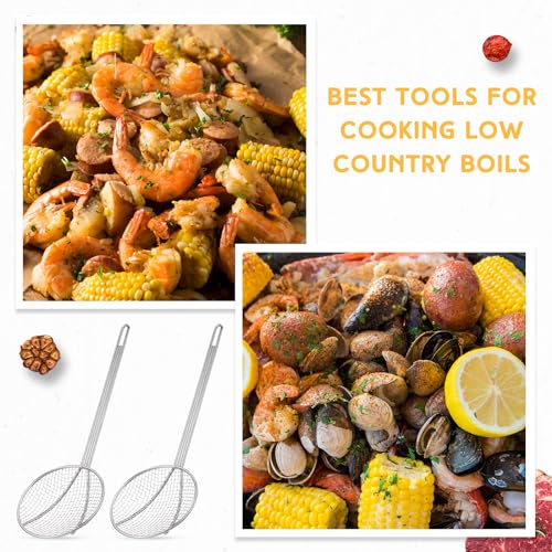 Baderke 2 Pcs 16 Inch Stainless Steel Skimmer Round Plated Wire Strainer Fryer Spoon Mesh Stirring with Long Handle for Kitchen Fried Food Cooking Straining Frying - size: 16 Inch