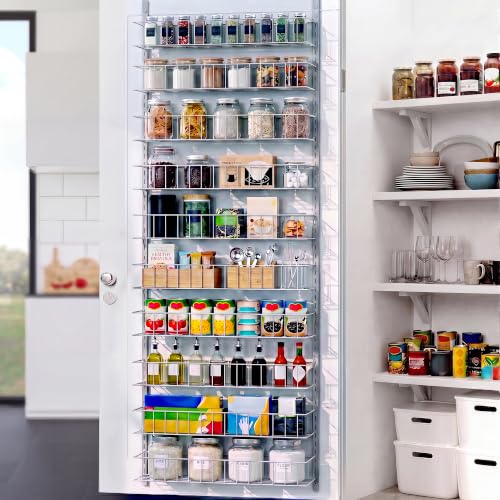 ElegantArray 10-Tier Pantry Door Organizer, Light Gray | Over The Door Pantry Organizer Rack and Storage, Hanging Spice Rack Shelves Door, Home Office Laundry Room Bathroom & Kitchen - color: Light Gray, size: 10-Tier