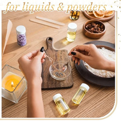 Lallisa 100 Pcs 20 ml Glass Vials with White Screw Caps and Plastic Stoppers, 5 Dram Clear Small Leakproof Bottles Bulk, Mini Liquid Sample Vials for Essential Oils, Sample, DIY Craft - color: Clear with White Cap, size: 20 ml