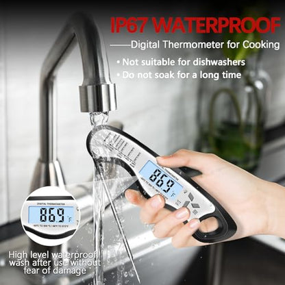 Meat Thermometer Digital，IP67 Waterproof Cooking Thermometer with Backlight, Calibration & Hold Function，Food Thermometer for Cooking,Outdoor Grilling，Suitable as Stocking Stuffers for Men (White-2) - color: White-2