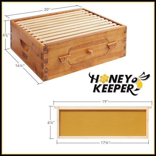 Honey Keeper Medium Super Brood Box with Window, 100% Beeswax Coated Beehive Kit with 10 Wooden Frames and Waxed Foundations for Langstroth Beekeeping - color: Yellow, size: Medium Super Box