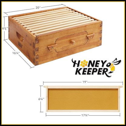 Honey Keeper Medium Super Brood Box with Window, 100% Beeswax Coated Beehive Kit with 10 Wooden Frames and Waxed Foundations for Langstroth Beekeeping - color: Yellow, size: Medium Super Box