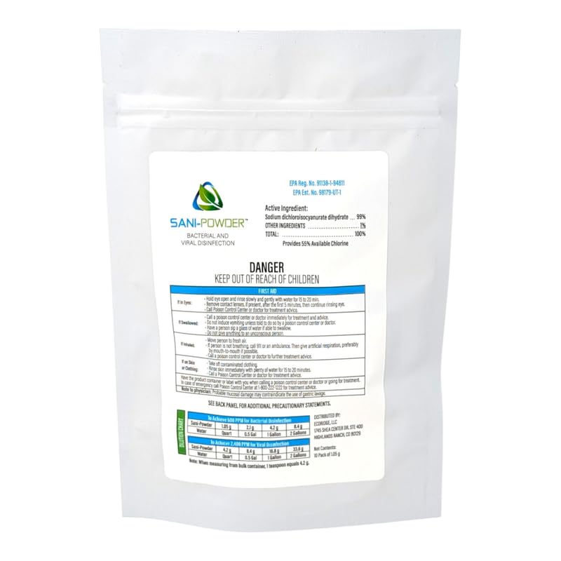 Sani-Powder HOCl Cleaning Powder – Fast-Dissolving Granules for Hard, Non-Porous Surfaces – Multi-Surface Cleaner, Easy-Mix Concentrate, Low Odor, No Residue – Quart Pouch (10 Packets) - size: 0.04 Ounce (Pack of 10)