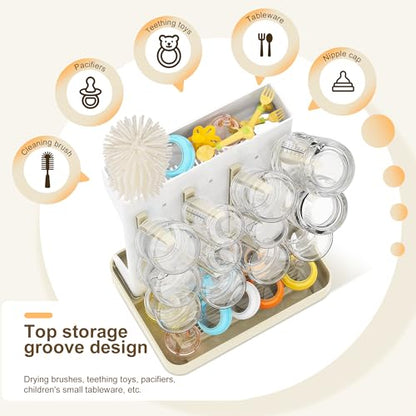 Vertical Baby Bottle Drying Rack, Space-Saving Countertop Storage Stand, BPA-Free Organizer for Baby Bottles and Pacifiers - Warm Beige - color: Warm Beige