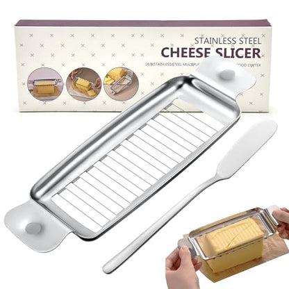 Adullpony Cheese Slicer for Block Cheese:18 Wires Cut 1/4 Inch Butter Cutter, Stainless Steel Slicers for Butter Squares Bulk Cutting with Cheese knife, Dishwasher Safe