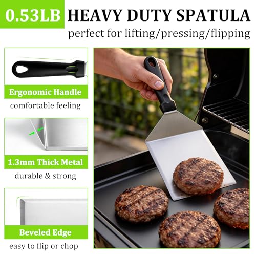Smash Burger Kit 5Pcs, HaSteeL 9" Basting Cover, Metal Spatula and Bacon Press for Griddle, Heavy Duty Stainless Steel Spatula, Griddle Accessories Kit Perfect for Flat Top Teppanyaki Grilling Cooking