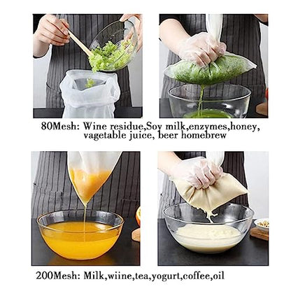 4PCS Cloths Strainer,Food Grade Nylon Nut Bag Strainer,Reusable Cold Brew Coffee Cheese Cloths Strainer for Straining Fruit Juice,Nut Milk,Doufu,Coffee,Soup Etc (Bag strainer)