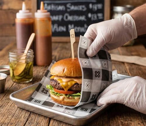 MADE IN USA 1,000 Sheets of Grease-Resistant Food Grade Waxed Kraft Deli Tissue Paper, 12" X 12" (Black Gingham Pattern) - color: Black Gingham Pattern