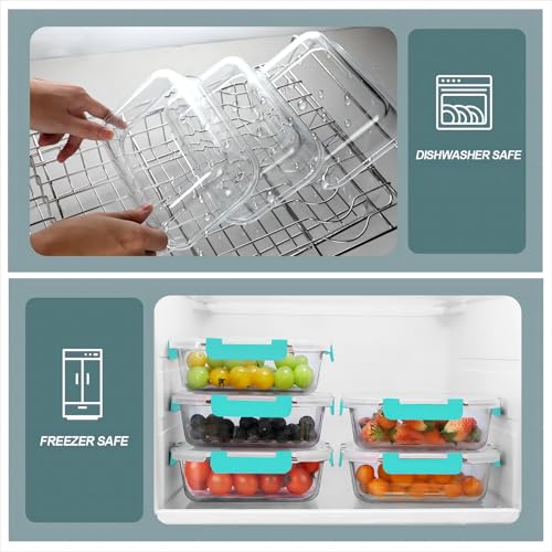 KOMUEE 30 oz 5 Pack Glass Meal Prep Containers, Glass Storage Containers with Lids - Dishwahser, Microwave, Oven and Freezer Safe, Green - color: Green