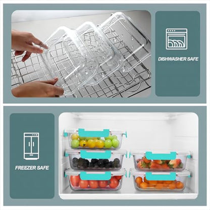 KOMUEE 30 oz 5 Pack Glass Meal Prep Containers, Glass Storage Containers with Lids - Dishwahser, Microwave, Oven and Freezer Safe, Green - color: Green