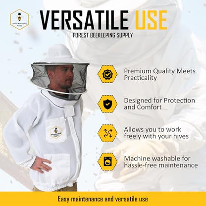 Beekeeping Jacket with Round Veil, Ventilated Air Mesh Bee Jacket with YKK Brass Zippers (3XL) - size: 3-XL