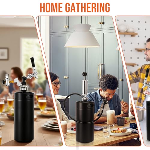 Stainless Steel Mini Keg Growler, 128oz Matte Black Mini Beer Keg, Carbonated Beer Growler Mini Kegerator with Non-Slip Keg Cap & Silicone Hose, Portable Beer Growler for Picnic Party