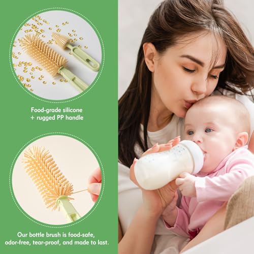 Baby Bottle Brush Set - Baby Bottle Cleaner Kit with Nipple Brush, Silicone Bottle Brush, Straw Cleaner Brush, Soap Dispenser, Bottle Drying Rack - 7 in 1 Bottle Cleaning Tool Set for Home and Travel - size: Mini