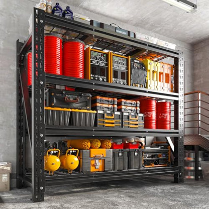 Romorgniz 3020LBS Heavy Duty Garage Shelving, 51.6" W Storage Shelves with Wire Deck, Rust/Water Resistant, 4 Tier Adjustable Industrial Shelving for Warehouse Basement, 17.8" D Deep x 72" H, Black - size: 51.6" W X 72" H X 17.8" D