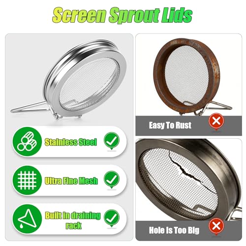 2 Pcs Sprouting Lids for Wide Mouth Mason Jars, Stainless Steel Reusable One-Piece Sprouting Jar Lids Kit with Built-In Stand, Seed Germination Sprouts Growing Kit for Organic Alfalfa & Mung Bean - size: 86mm (2 pcs)