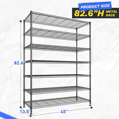 82.6H Metal Shelving Unit 7 Tier Storage Shelves Adjustable Wire Shelving Metal Wire Shelf Pantry Shelves Commercial Rack for Kitchen Pantry Utility Room Garage 45" W x 82.6''H x 13.5" D, Black - size: 45" W x 82.6''H x 13.5" D