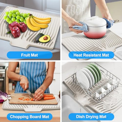 Silicone Dish Drying Mat for Kitchen Countertops and Sinks,19 x13.7 Inch Non Slip Heat Resistant Mat with Built In Drainage System,For Refrigerator and Drawer Liners (Creamy-white, 19 x13.7 Inch) - color: Creamy-white