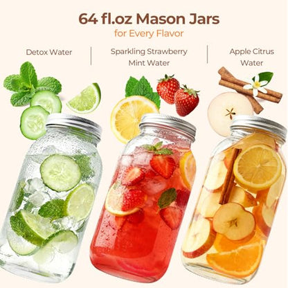 ComSaf Half Gallon Mason Jar 64oz 3Pcs, Wide Mouth Mason Jars with Lids and Seal Bands, Large Glass Canning Jars for Suntea, Pickling, Sourdough, Fermentation, Salad, Meal Prep, Food Pantry Storage - size: Half Gallon wide mouth 3PCS