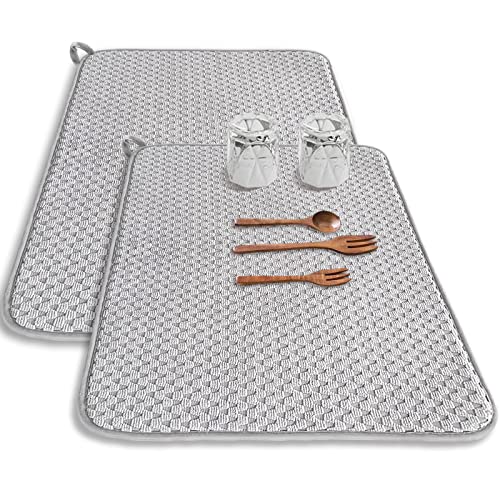 2 Pack Microfiber Dish Drying Mat,24*17 inch Absorbent Dish Drainer Kitchen Counter,Large Size Dish Drying Pad for Countertops,Sinks,Draining Racks(Gray) - size: 2PCS 24*17 inch
