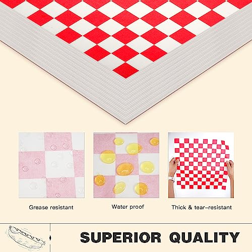 Colarr Waxed Paper Sheets Bulk 15 x 15 Inch Large Sandwich Wrapping Papers Checkered Deli Food Basket Liners for Burgers Bread Restaurant Barbecue Picnic(Red,2000 Pcs) - color: Red
