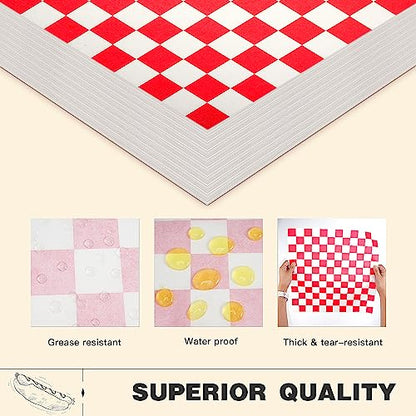 Colarr Waxed Paper Sheets Bulk 15 x 15 Inch Large Sandwich Wrapping Papers Checkered Deli Food Basket Liners for Burgers Bread Restaurant Barbecue Picnic(Red,2000 Pcs) - color: Red