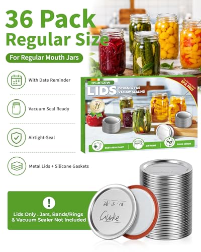 36Pcs Canning Lids Regular Mouth, 70mm Food Grade Mason Jar Lids, 100% Fit Airtight Lids for Ball and Kerr Preserving Jars - size: 36 Lids for Regular Mouth Jar