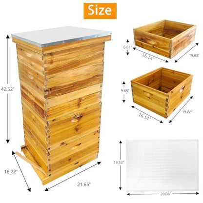 5 Layer Langstroth Beehive Dipped in 100% Beeswax Coated Bee Hive Includes 2 Deep Hive Bee Box & 3 Super Bee Hive Without Frames