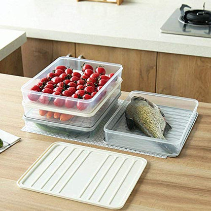 Food Storage Containers 11.02×8.85×1.81" Vegetable Organizer with Lid Clear Fridge Crisper Keep Food Fresh Kitchen Organizer Bins (2 x Large) - color: 2-Large