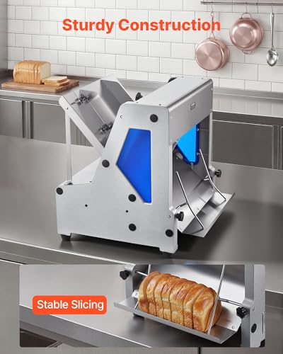 VEVOR Electric Bread Slicer, 370W Bread Slicing Machine, Die-Cast Aluminum Countertop Bread Cutter Machine for 12mm Slice Thickness, Commercial & Home Use for Bakeries Restaurants, 120V - size: Upgraded Electric Bread Slicer