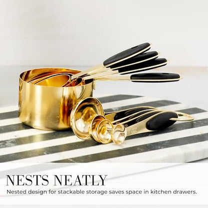Styled Settings Black and Gold Measuring Cups and Spoons Set - 8PC Stainless Steel Measuring Spoons and Cups Set for Precise Baking & Cooking - Stylish Black and Gold Kitchen Accessories - color: Black